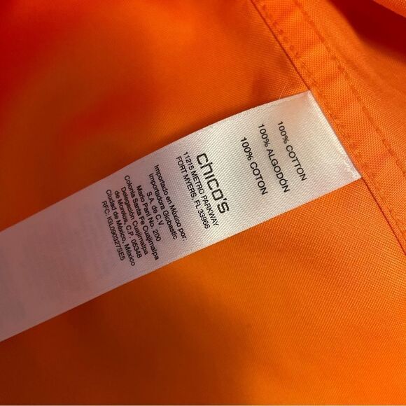 Chico's No Iron Orange Quarter Sleeve Button Down Shirt Size Small - Picture 8 of 8